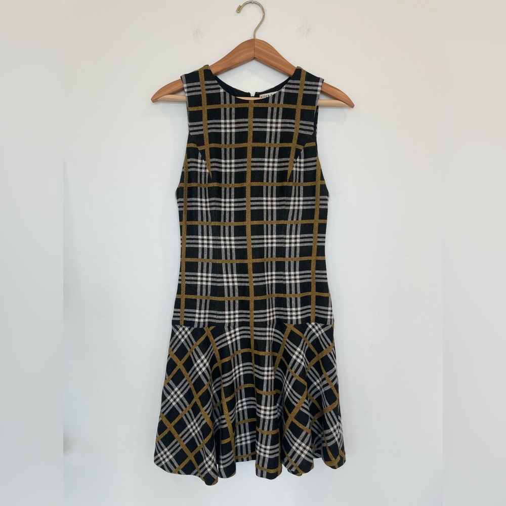 Alice + Olivia Black and Gold Plaid Dress Preppy Academia Y2K Retro